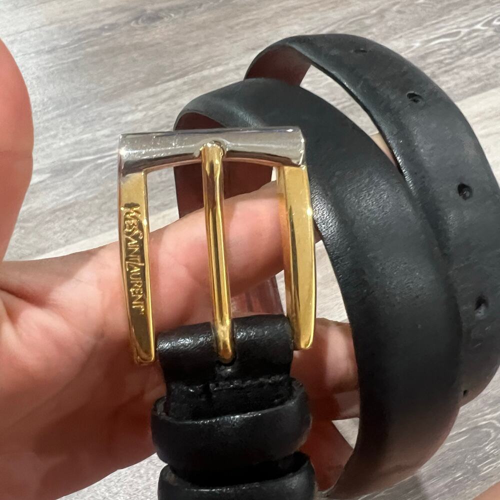 Saint Laurent YSL Black Leather Vintage Belt Size 34 - Picture 3 of 6